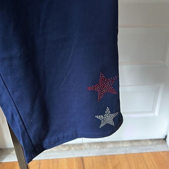 Quacker Factory navy blue capris with star beaded detail size large NEW - Picture 3 of 9